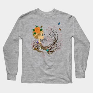 Niña, árbol y mariposas Long Sleeve T-Shirt